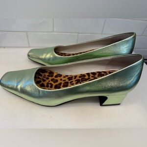 Fitzwell Vintage Metallic Green Low Block Heel Pumps Size 7